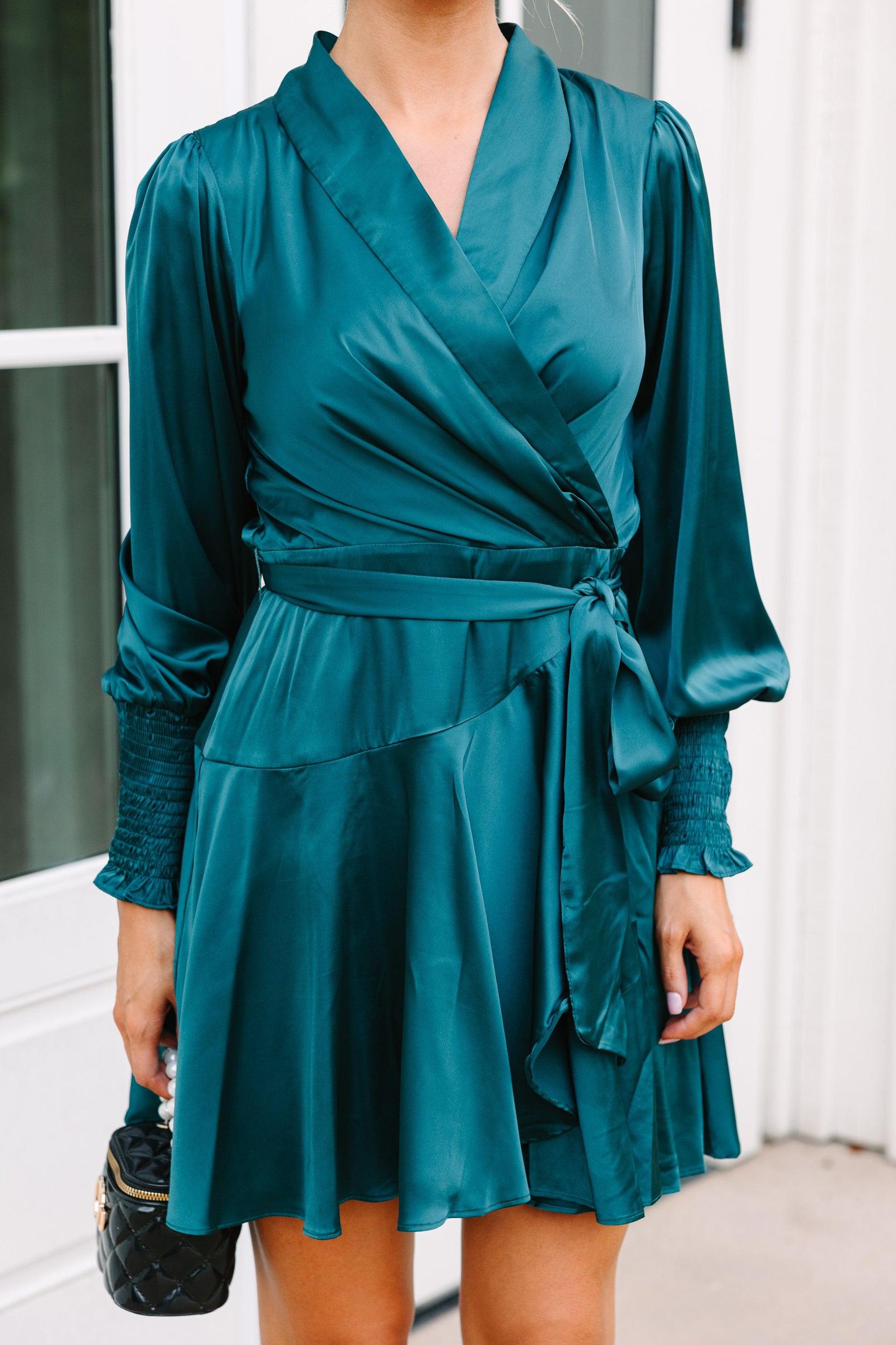 Fate: Just You Wait Teal Blue Satin Wrap Dress Female Product Image