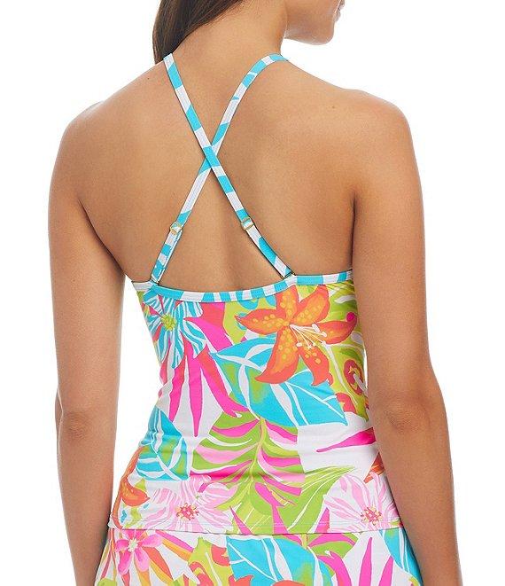 Bleu Rod Beattie Packing A Punch Floral Print High Neck Front Lattice Tankini Swim Top Product Image