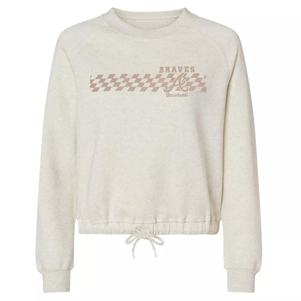Women's Soft as a Grape Natural Atlanta Braves Tonal Checkered Sweatshirt, Size: Large, Beige Product Image