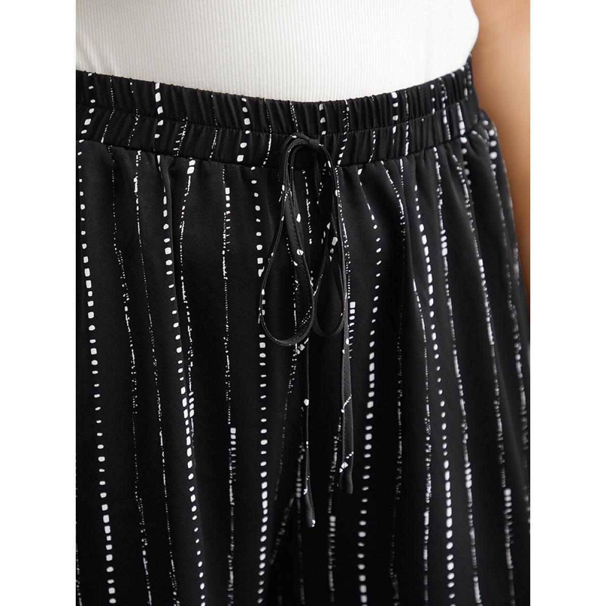 Plus Size Polka Dot Striped Ties Wide Leg Pants Women Black Vacation Wide Leg High Rise Dailywear Pants BloomChic 18-20/2X Product Image