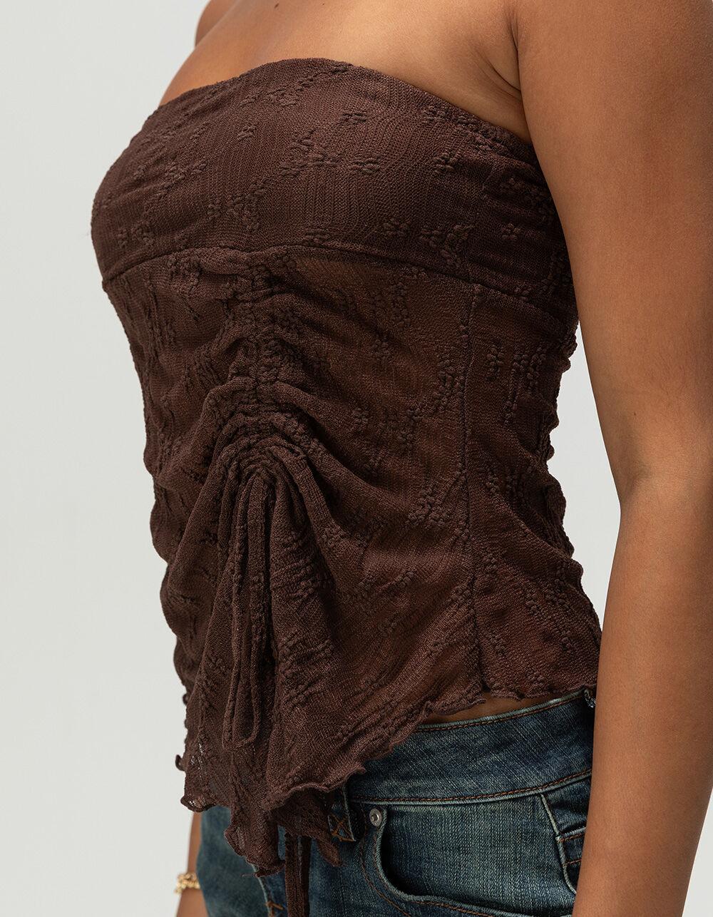 FULL TILT Textured Cinch Womens Tube Top - BROWN Product Image