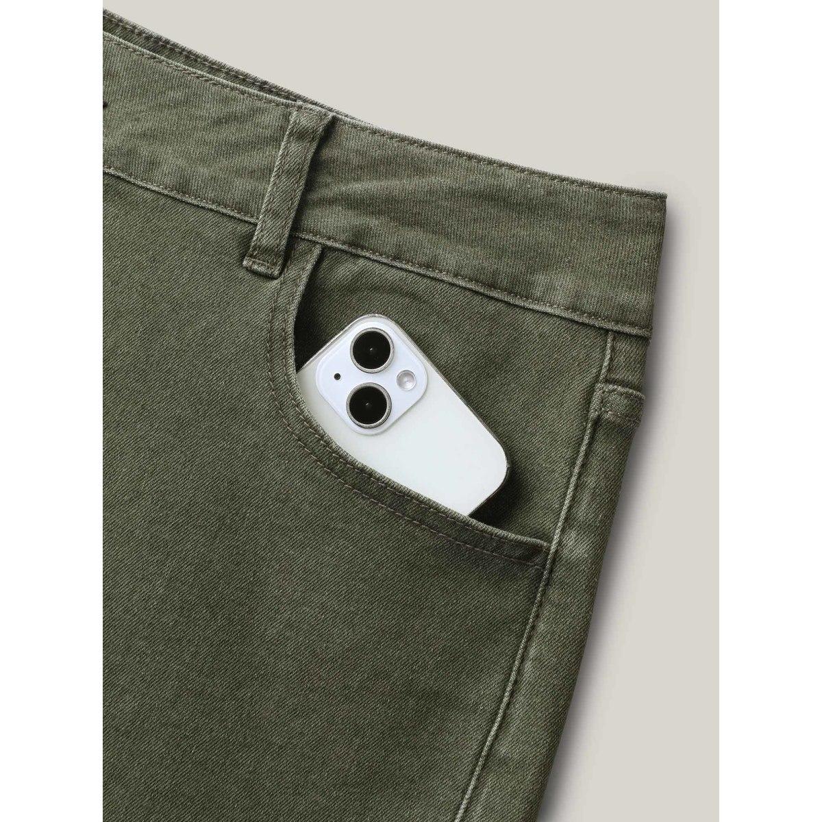 Plus Size High-Rise Classic Cut Denim Shorts Women Denimgreen Medium stretch Casual Slanted pocket Leisure Denim Shorts BloomChic 30/6X Product Image