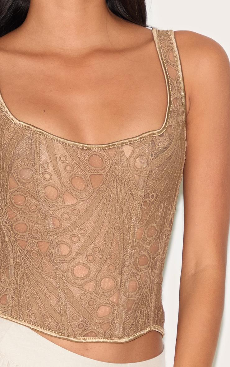 Brown Textured Sheer Floral Square Neck Corset Product Image