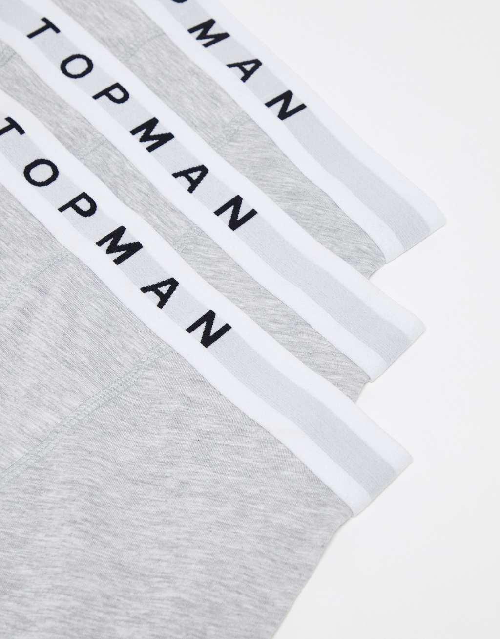 Topman 3 pack trunks in heather gray with white waistbands Product Image