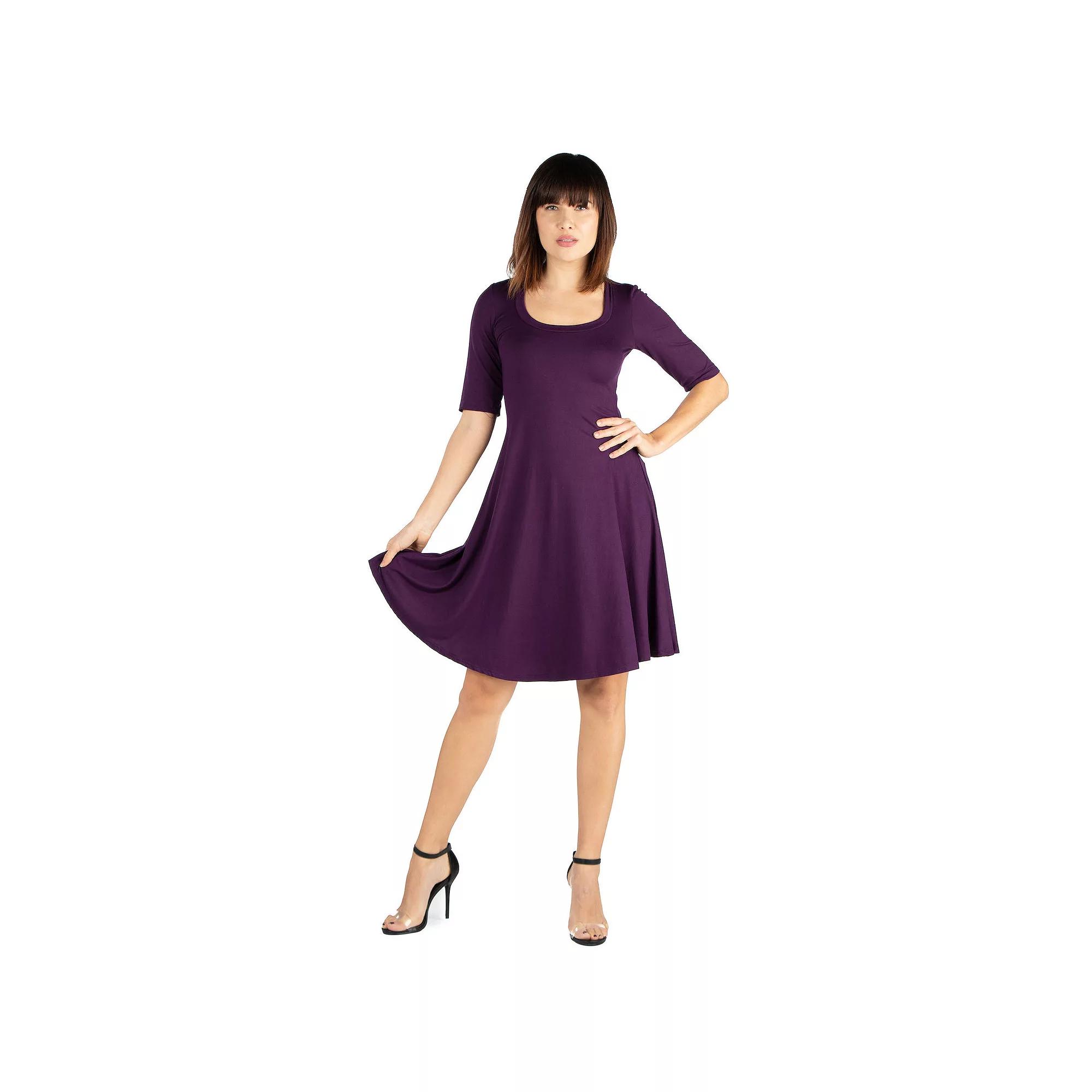 Women's 24seven Comfort Apparel Knee Length A-Line Dress, Size: Large, Purple Product Image