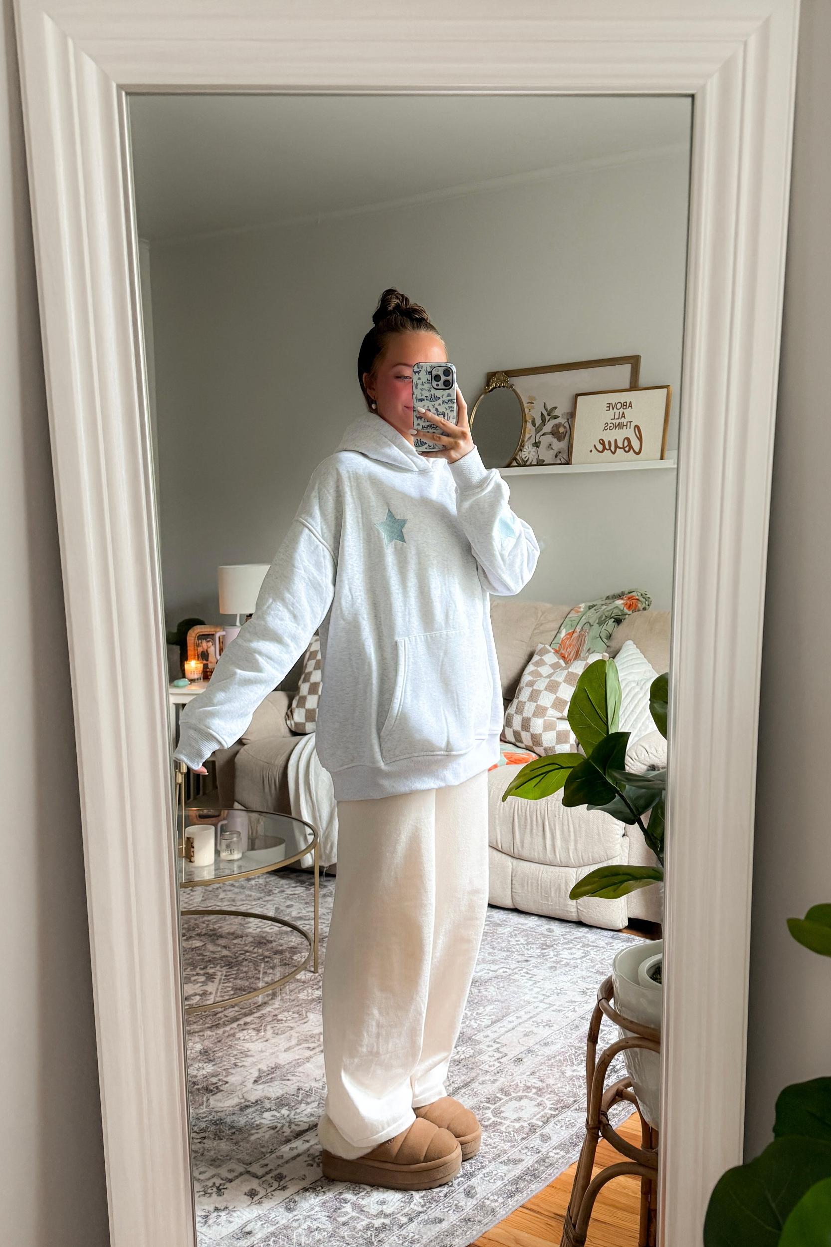 Pearl Grey Embroider Star Hoodie Product Image