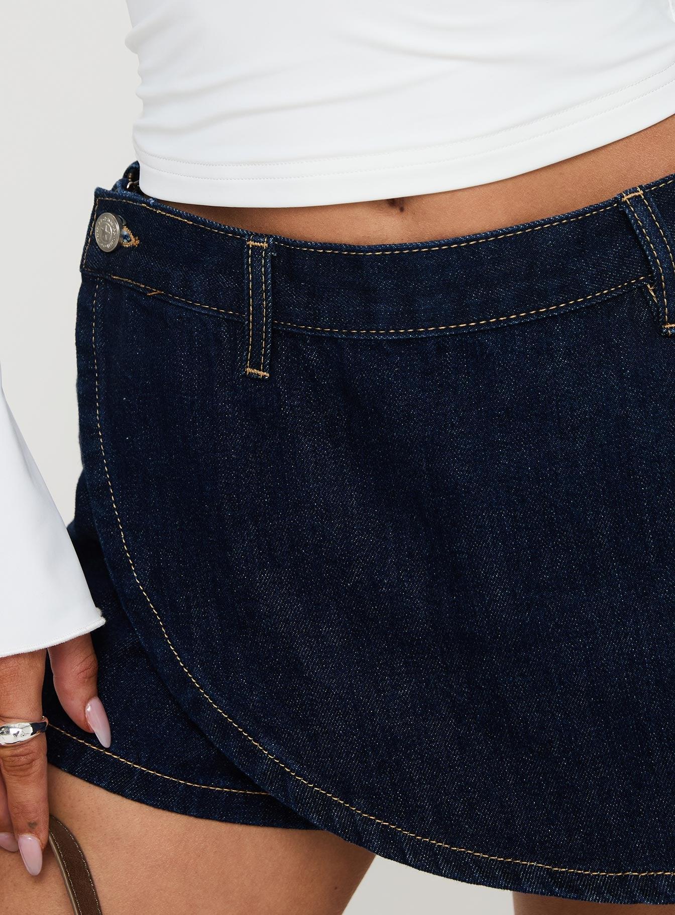 Ryver Denim Wrap Skort Dark Wash Product Image