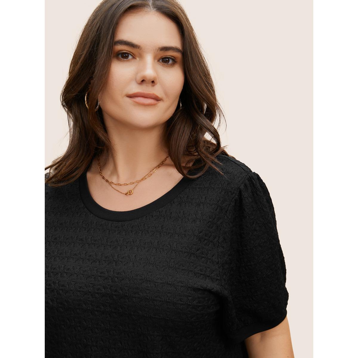 Plus Size Solid Textured Round Neck T-shirt Black Women Elegant Texture Round Neck Everyday T-shirts BloomChic 14-16/1X Product Image