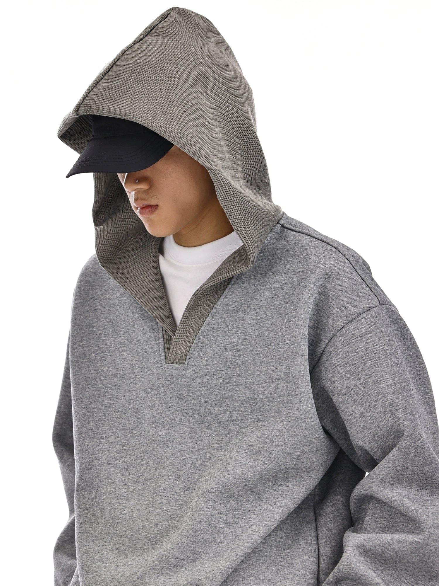 RT No. 12129 BLACK V-NECK PULLOVER HOODIE Product Image