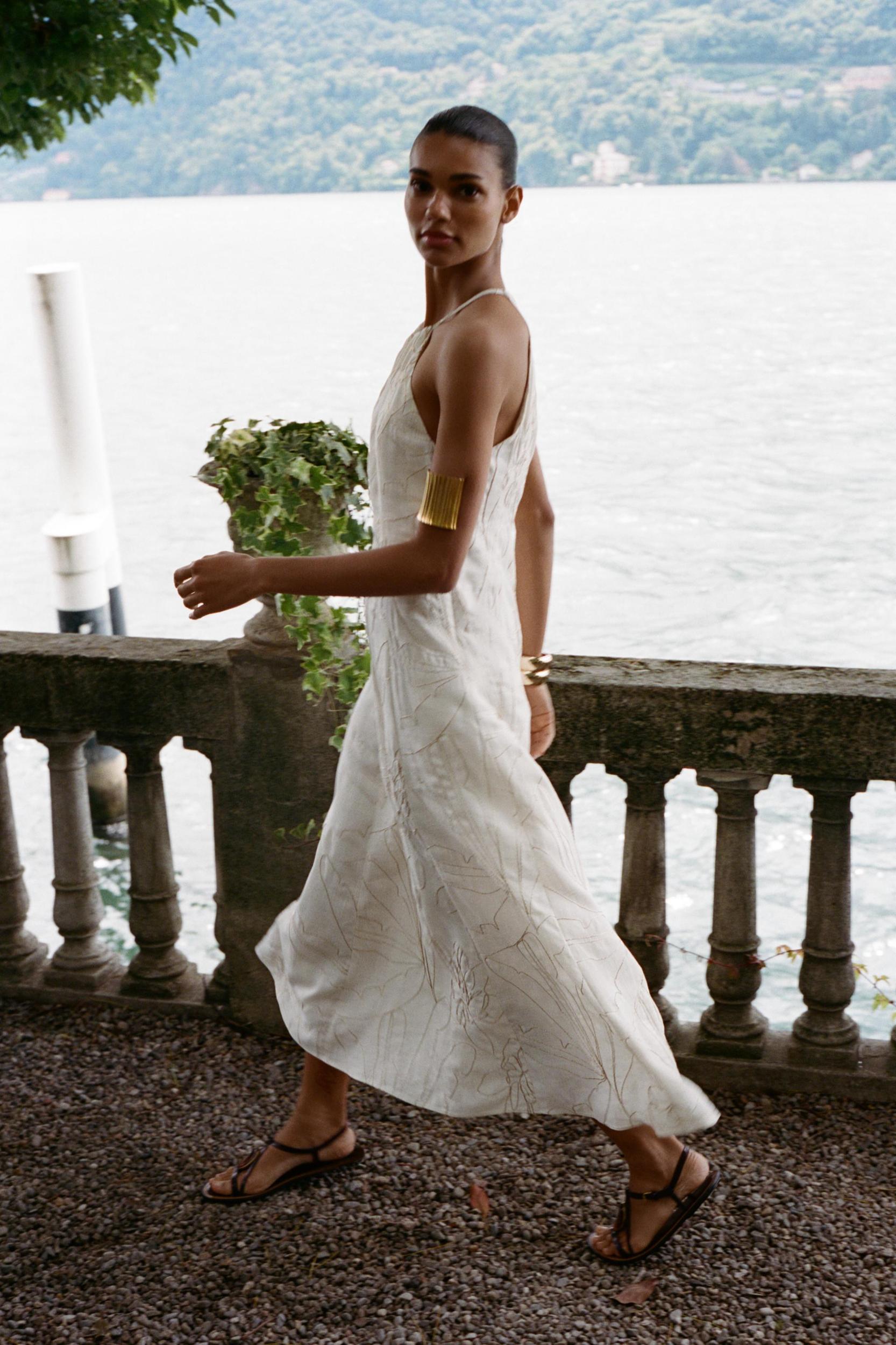 FLORAL EMBROIDERED HALTER DRESS Product Image