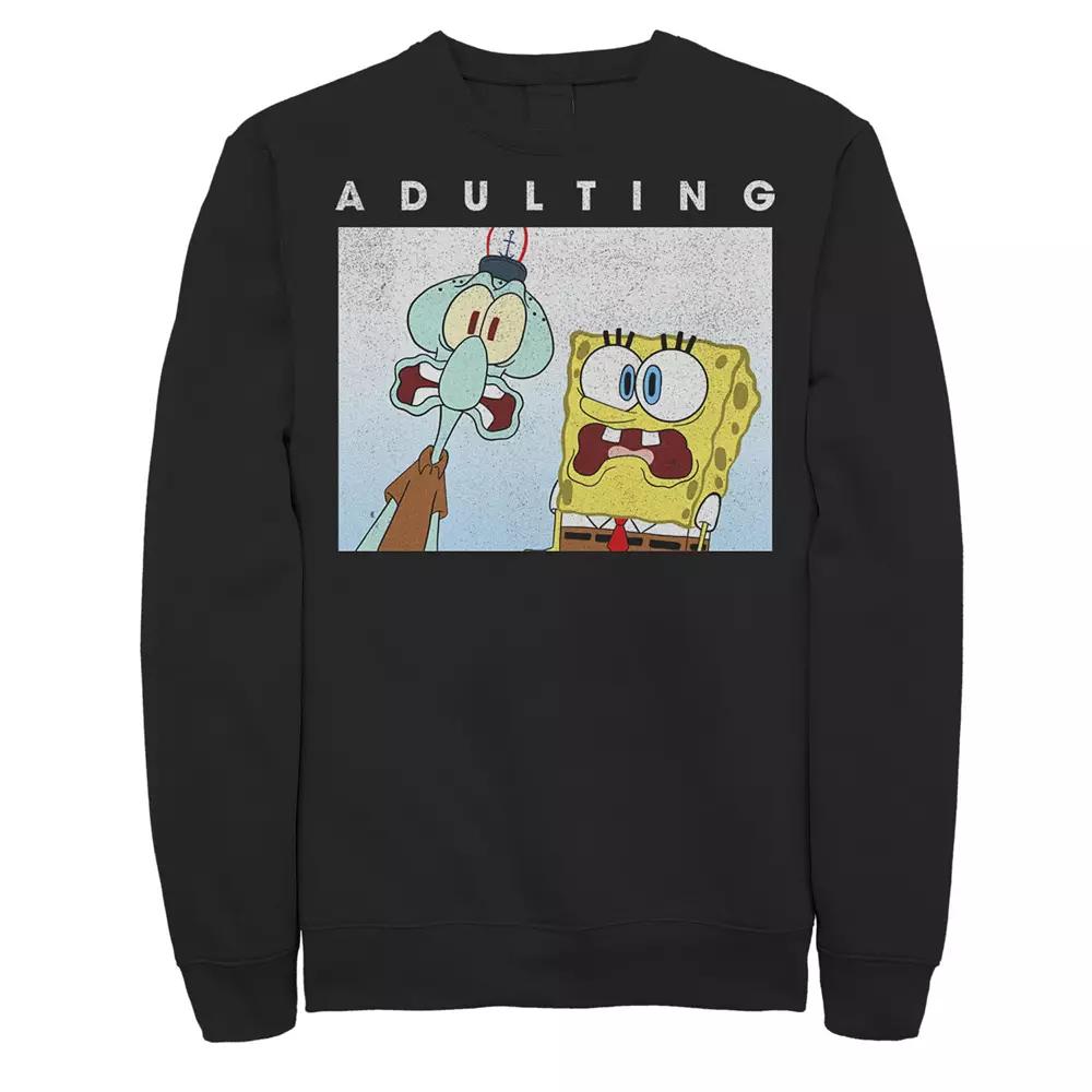 Men's SpongeBob SquarePants & Squidward Scared Of Adulting Sweatshirt,  Product Image