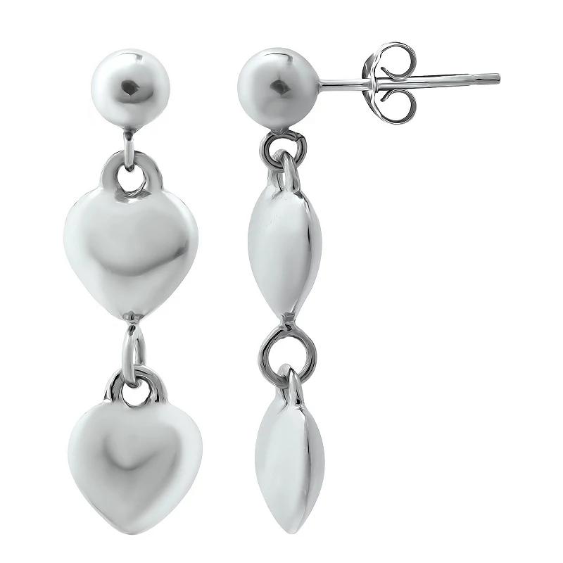 Aleure Precioso Double Puffy Heart Drop Earrings, Women's, Silver Tone Product Image