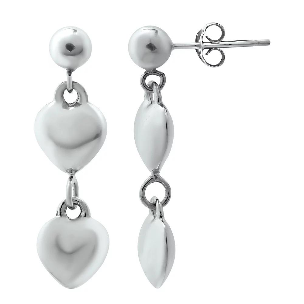 Aleure Precioso Double Puffy Heart Drop Earrings, Women's, Silver Tone Product Image