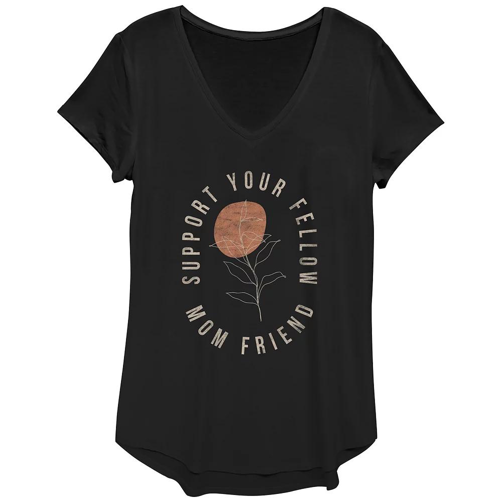 Women's Support Your Fellow Mom Friend V-Neck Graphic Tee, Size: XS, Black Product Image