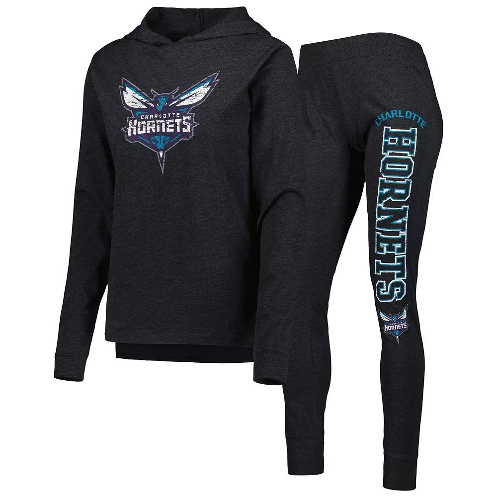 Women's Concepts Sport Heather Black Charlotte Hornets Team Hoodie & Pants Sleep Set, Size: Medium, Chr Charco Product Image
