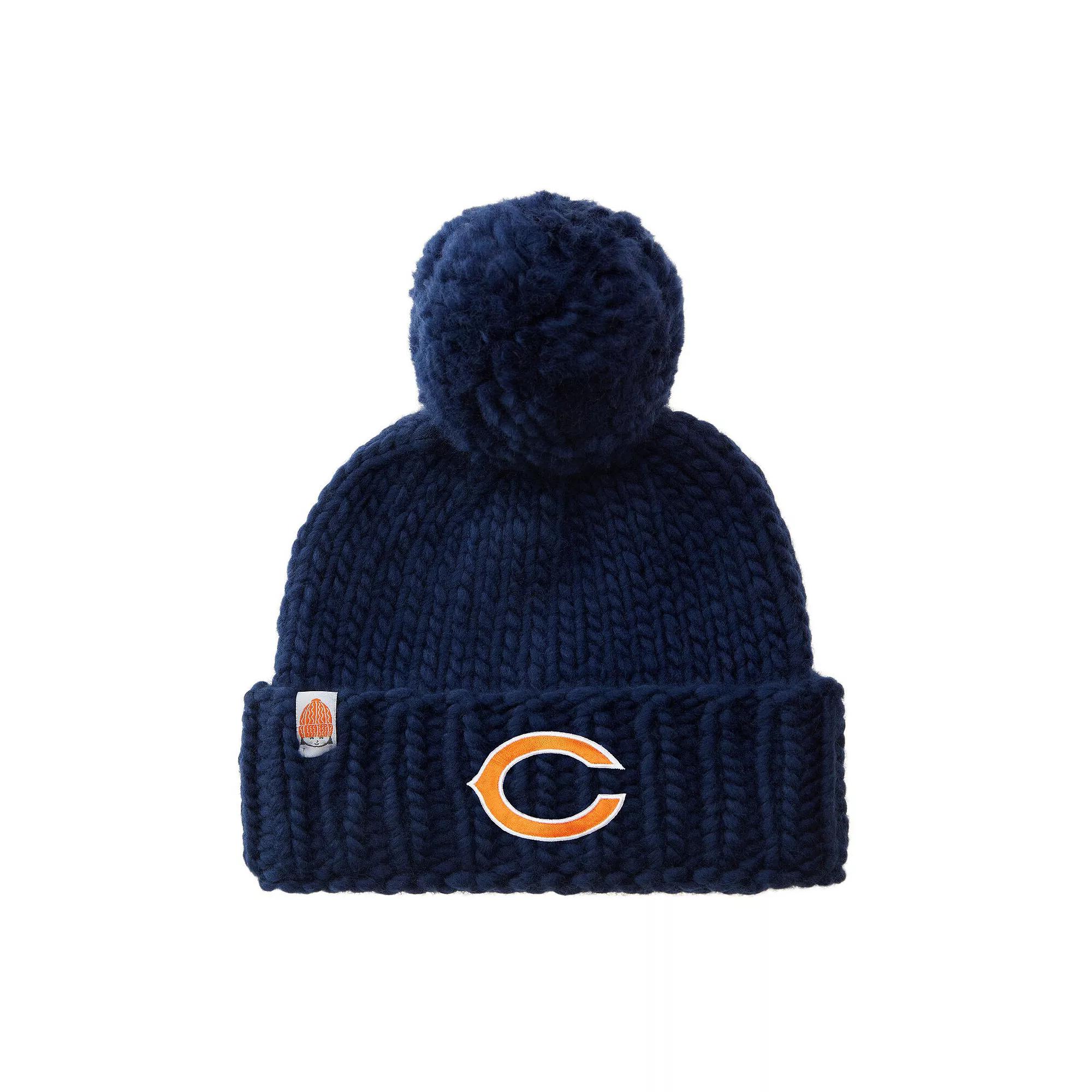 Women's Sh*t That I Knit Navy Chicago Bears Hand-Knit Brimmed Merino Wool Beanie with Yarn Pom Pom, Blue Product Image