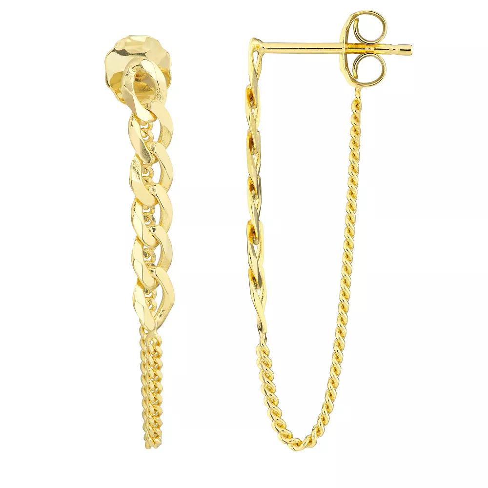 14k Gold Curb Chain Front-to-Back Earrings, Women's Product Image