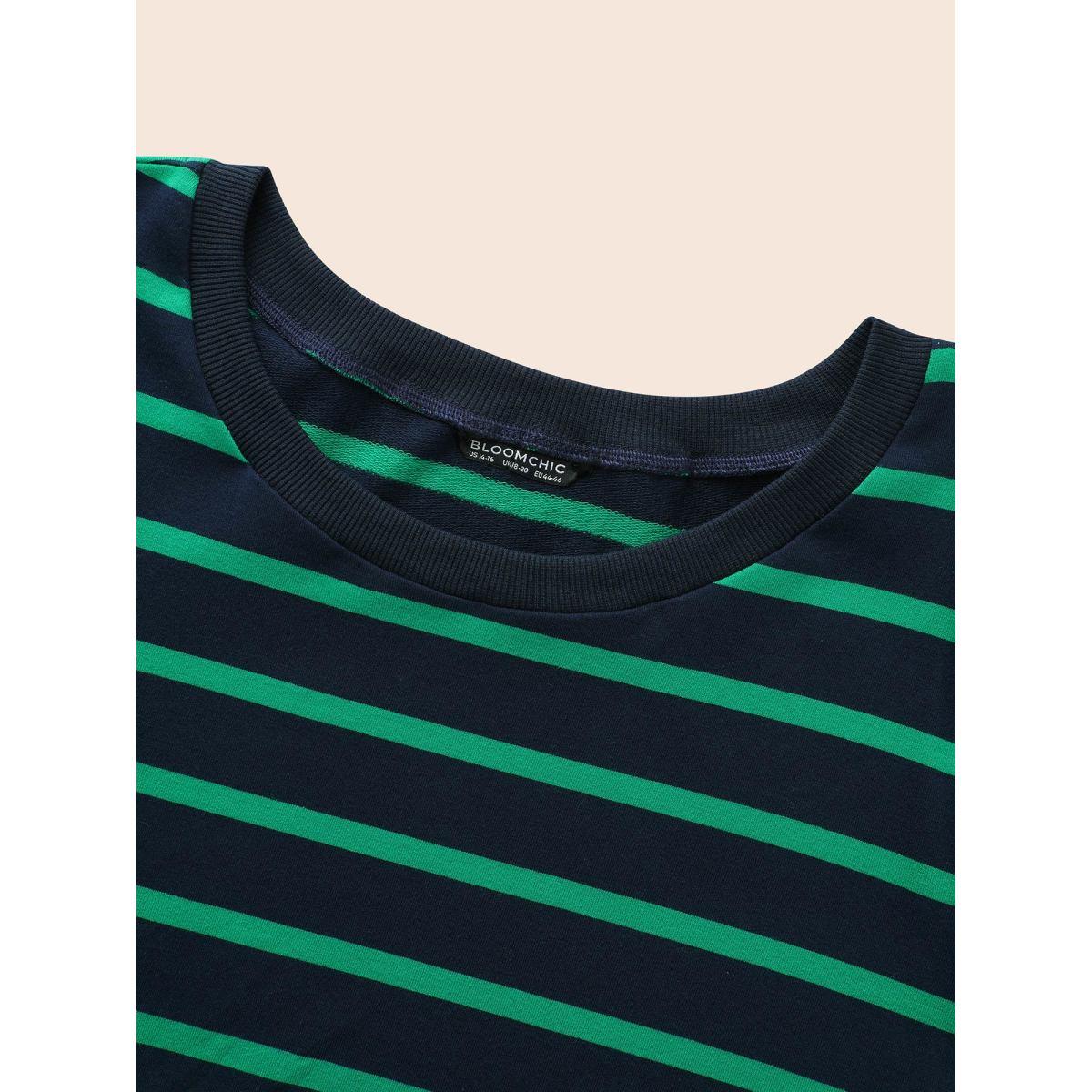 Plus Size Round Neck Striped Stretchy Sweatshirt Women Midnight Casual Contrast Round Neck Everyday Sweatshirts BloomChic 26/4X Product Image