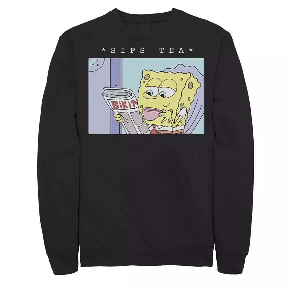 Men's SpongeBob SquarePants Sips Tea Meme Sweatshirt,  Product Image