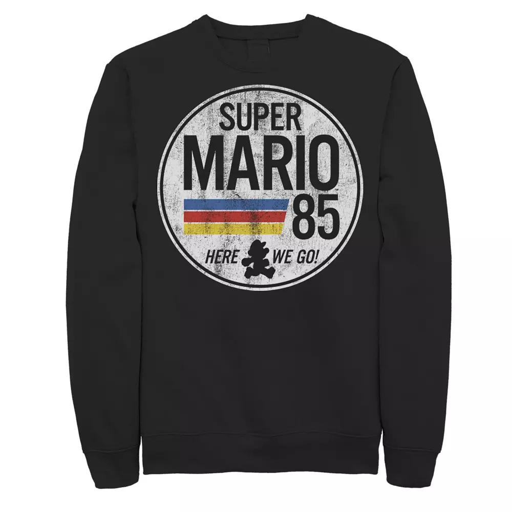 Men's Nintendo Super Mario Here We Go '85 Retro Vintage Graphic Fleece, Size: Large, Black Product Image