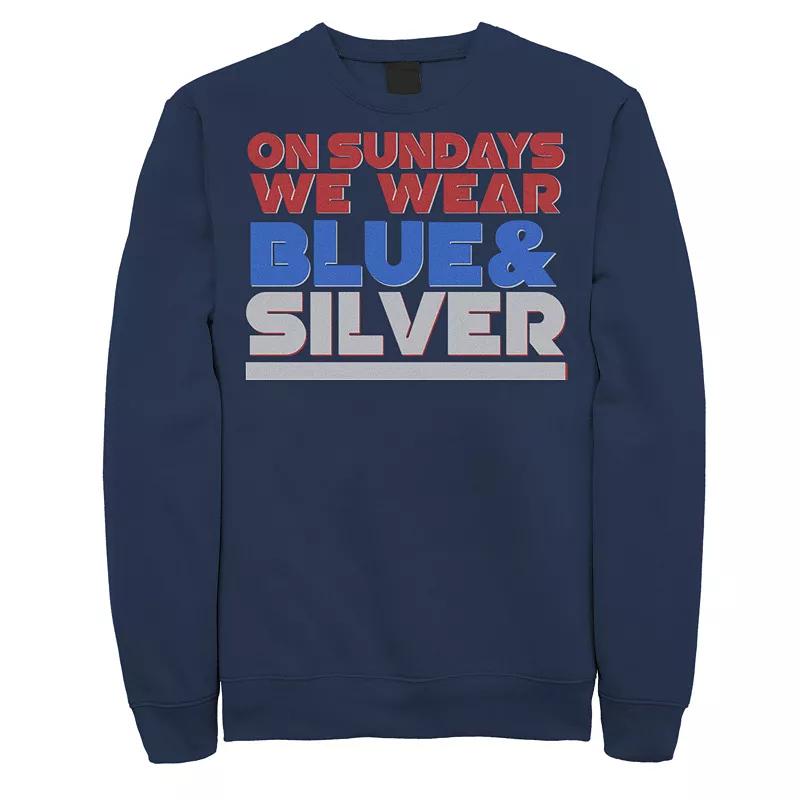 Men's On Sundays We Wear Blue And Silver Text Stack Graphic Fleece Pullover,  Product Image