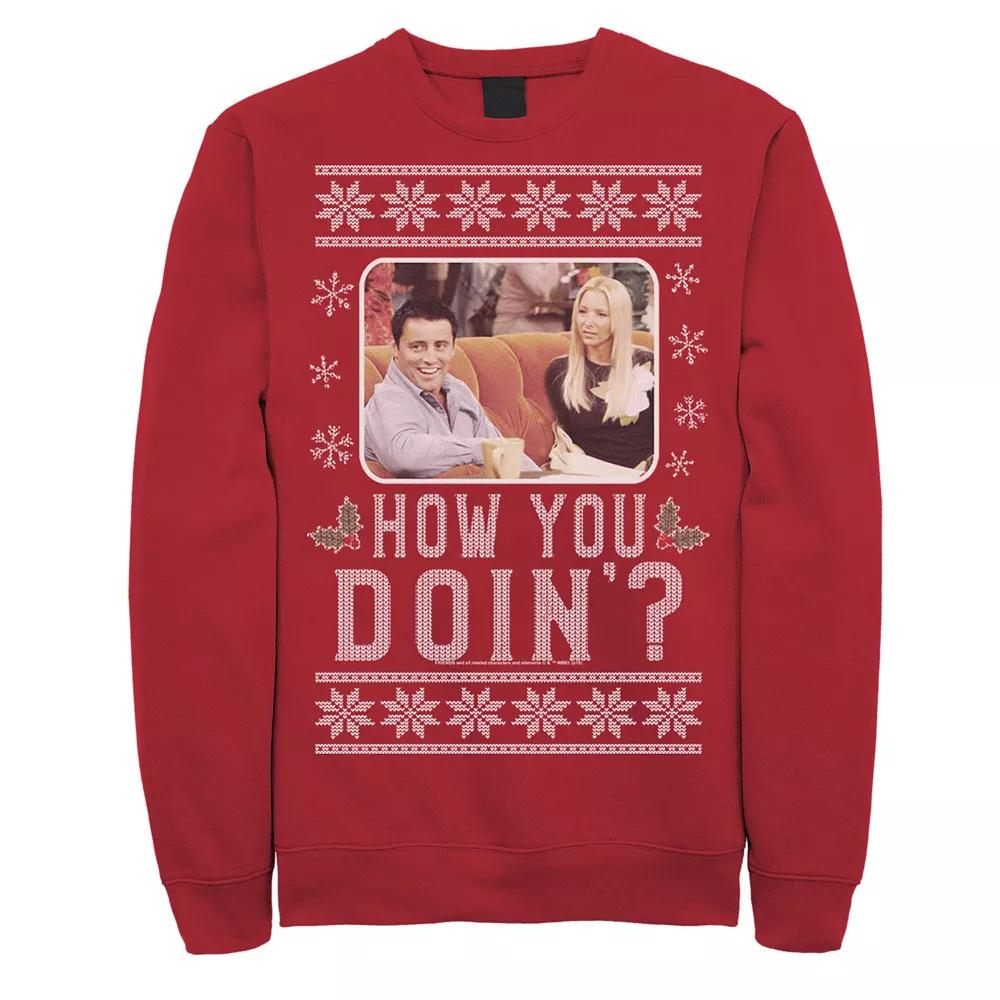 Men's Friends Christma Joey & Phoebe How You Doin' Ugly Sweater Sweatshirt, Size: XXL, Red Product Image