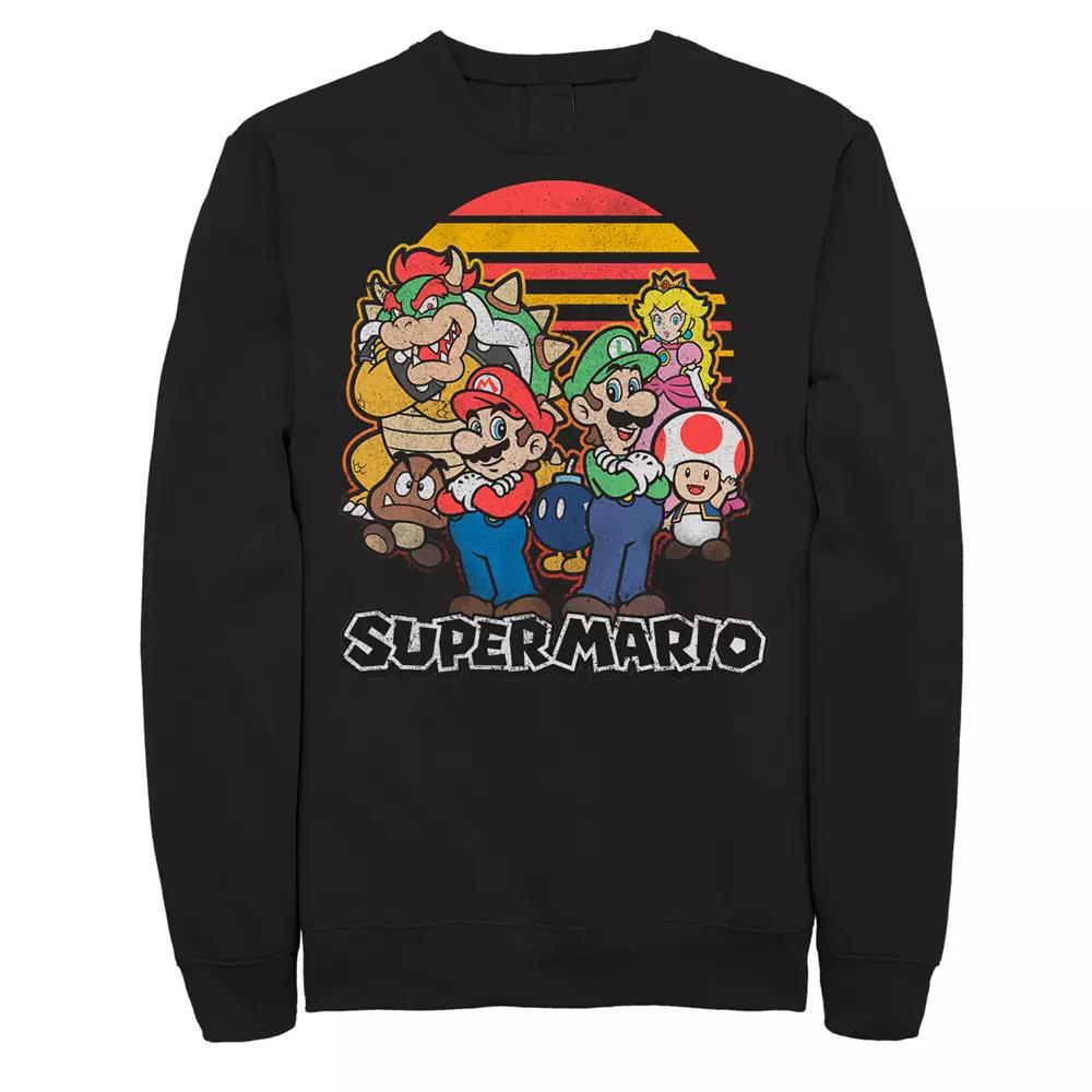 Men's Super Mario Retro Sunset Group Shot Fleece,  Product Image