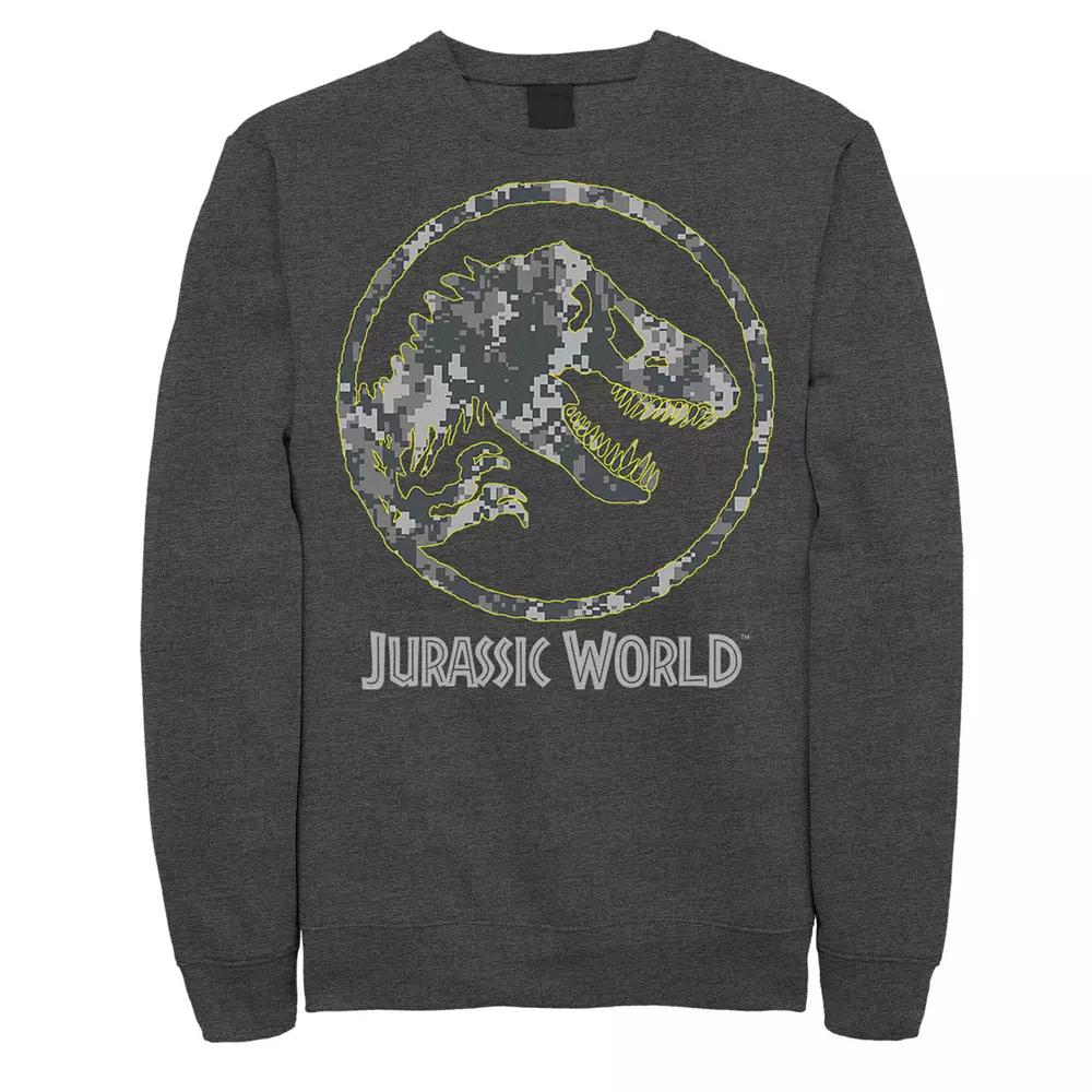 Men's Jurassic World Camouflage Yellow Outline Fossil Coin Logo Sweashirt,  Product Image