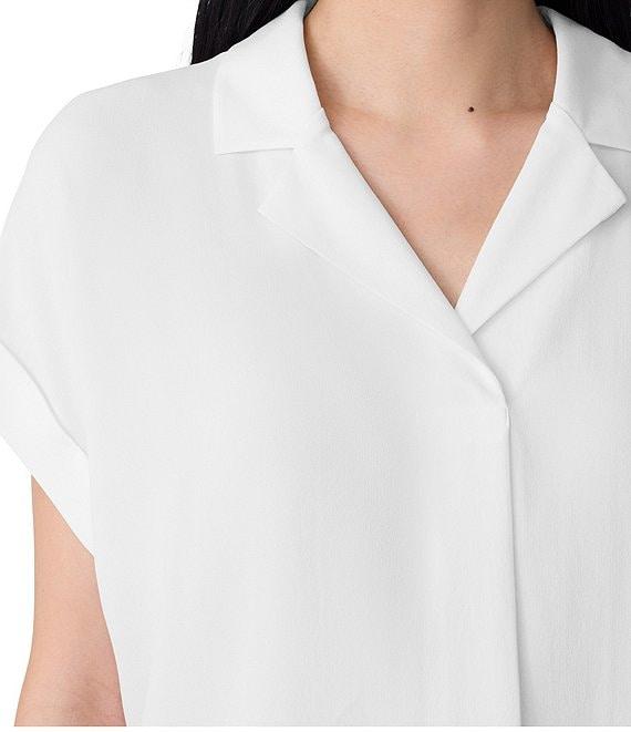 Eileen Fisher Textured Matte Jersey Knit Notch Collar Cap Sleeve Top Product Image