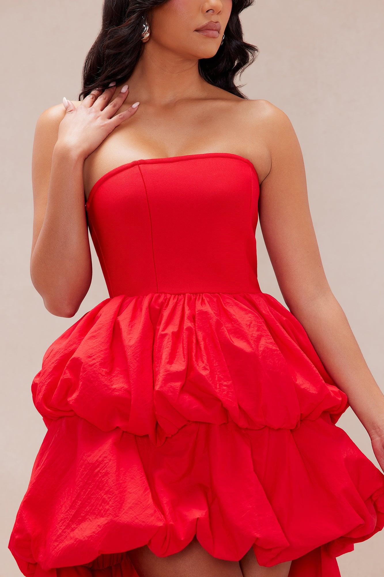 Corinna High Low Bubble Maxi Dress - Red Product Image