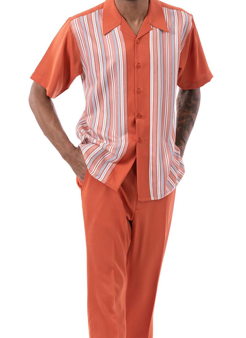 Papaya Tone on Tone Stripes Walking Suit 2 Piece Short Sleeve Set Product Image