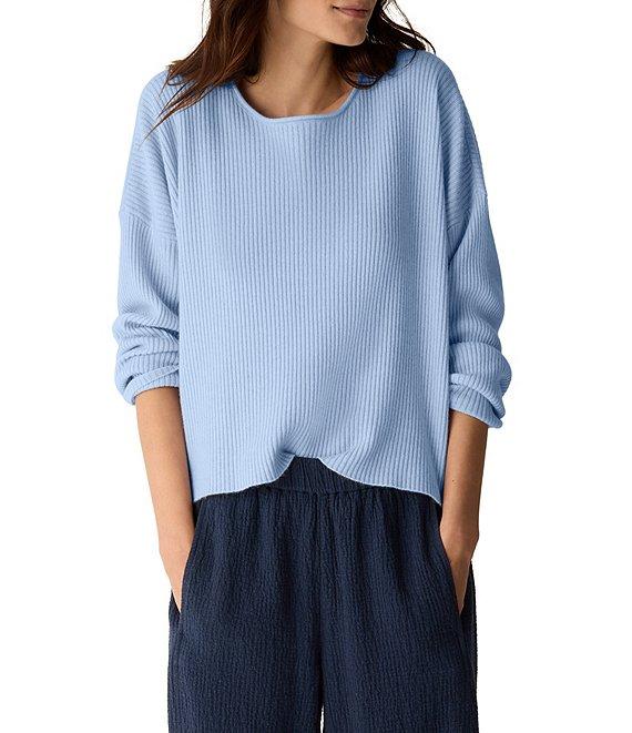 Eileen Fisher Soft Organic Cotton Blend Knit Round Neck Long Sleeve Top Product Image