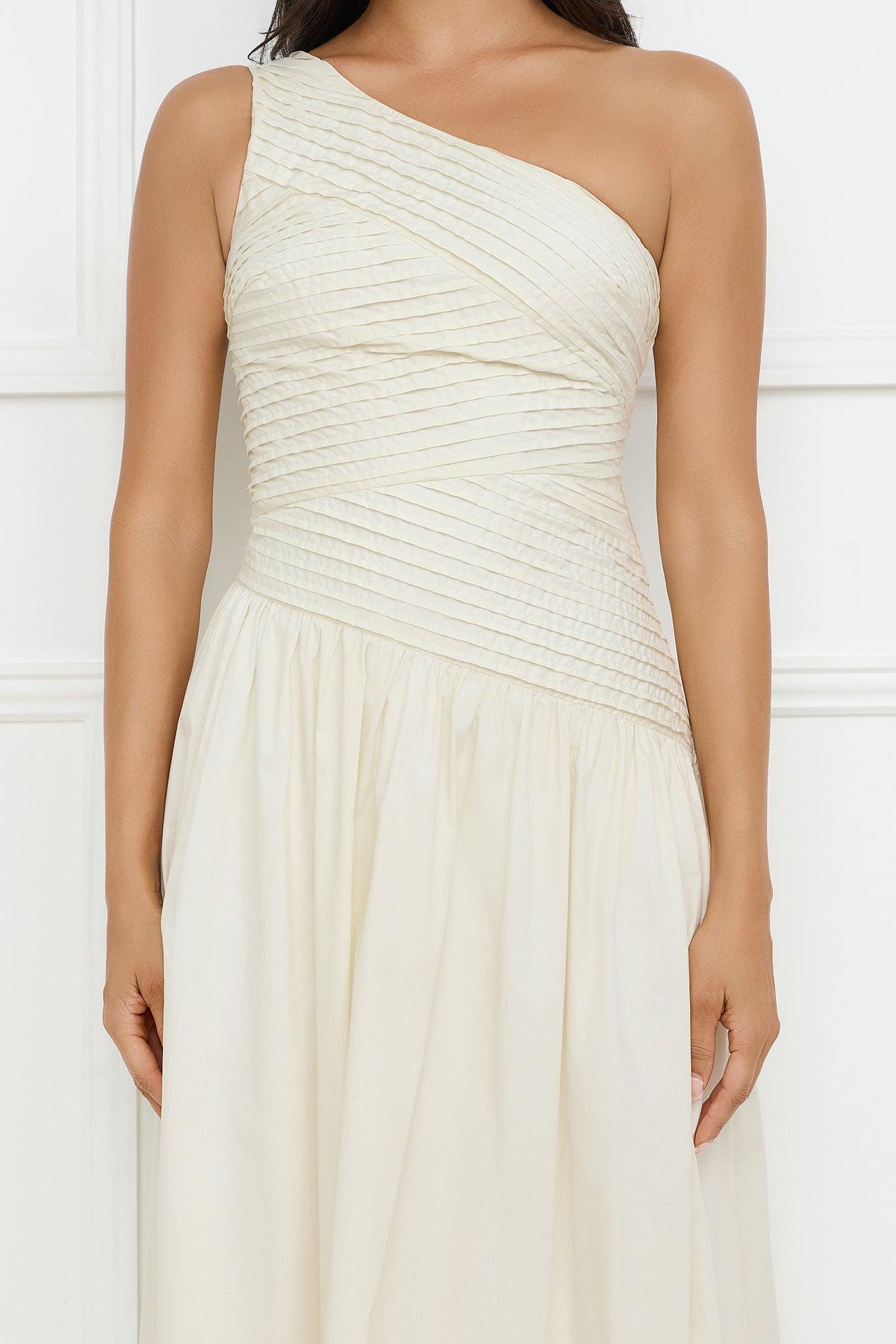 Seashell Moments One Shoulder Maxi Dress Beige Product Image