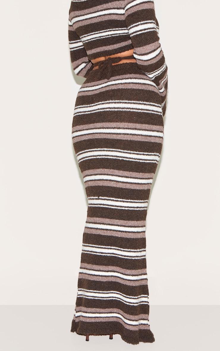 Shape Chocolate Brushed Stripped Knit Maxi Skirt Product Image