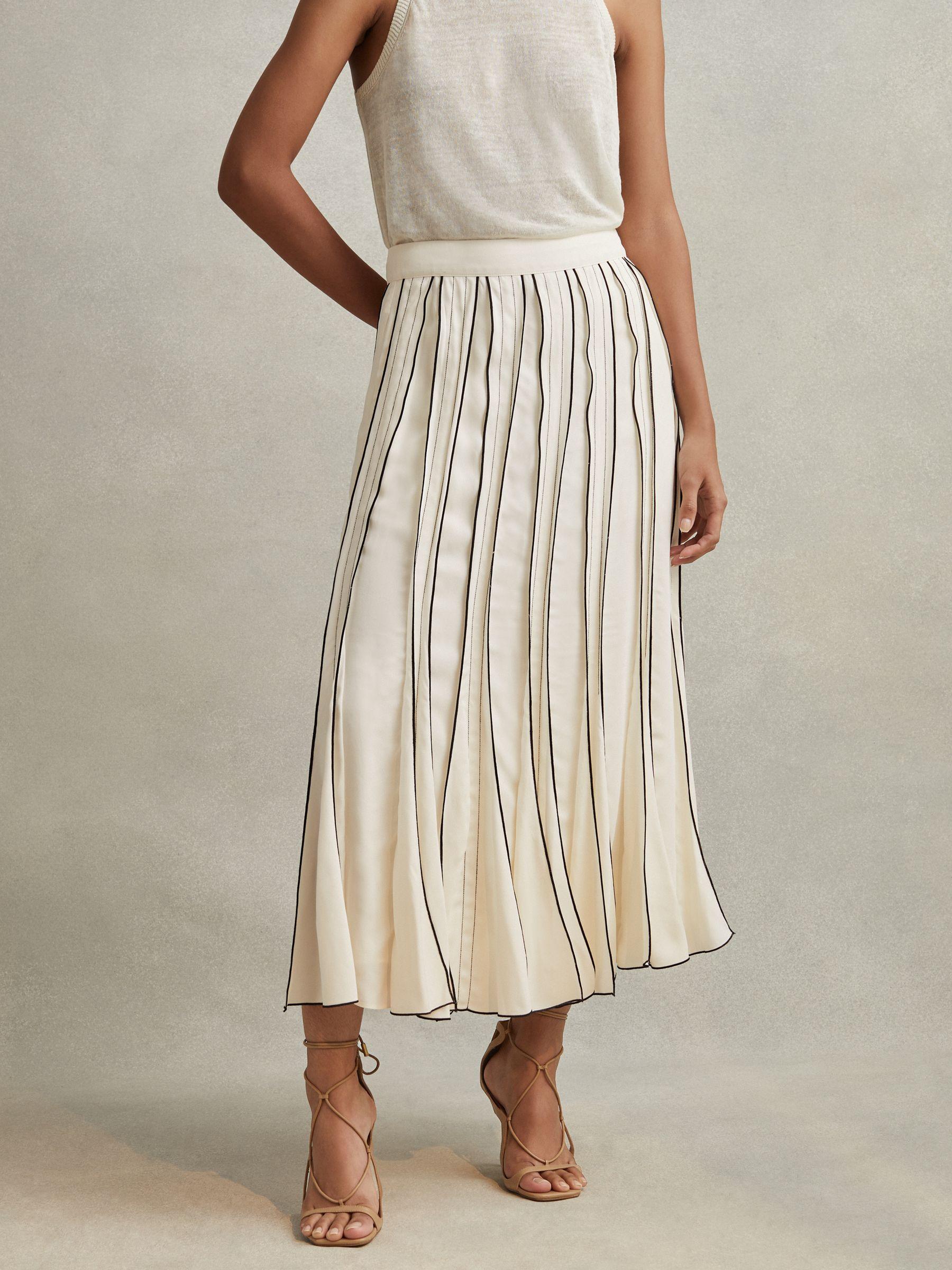Contrast Ruffle Midi Skirt in Cream Product Image
