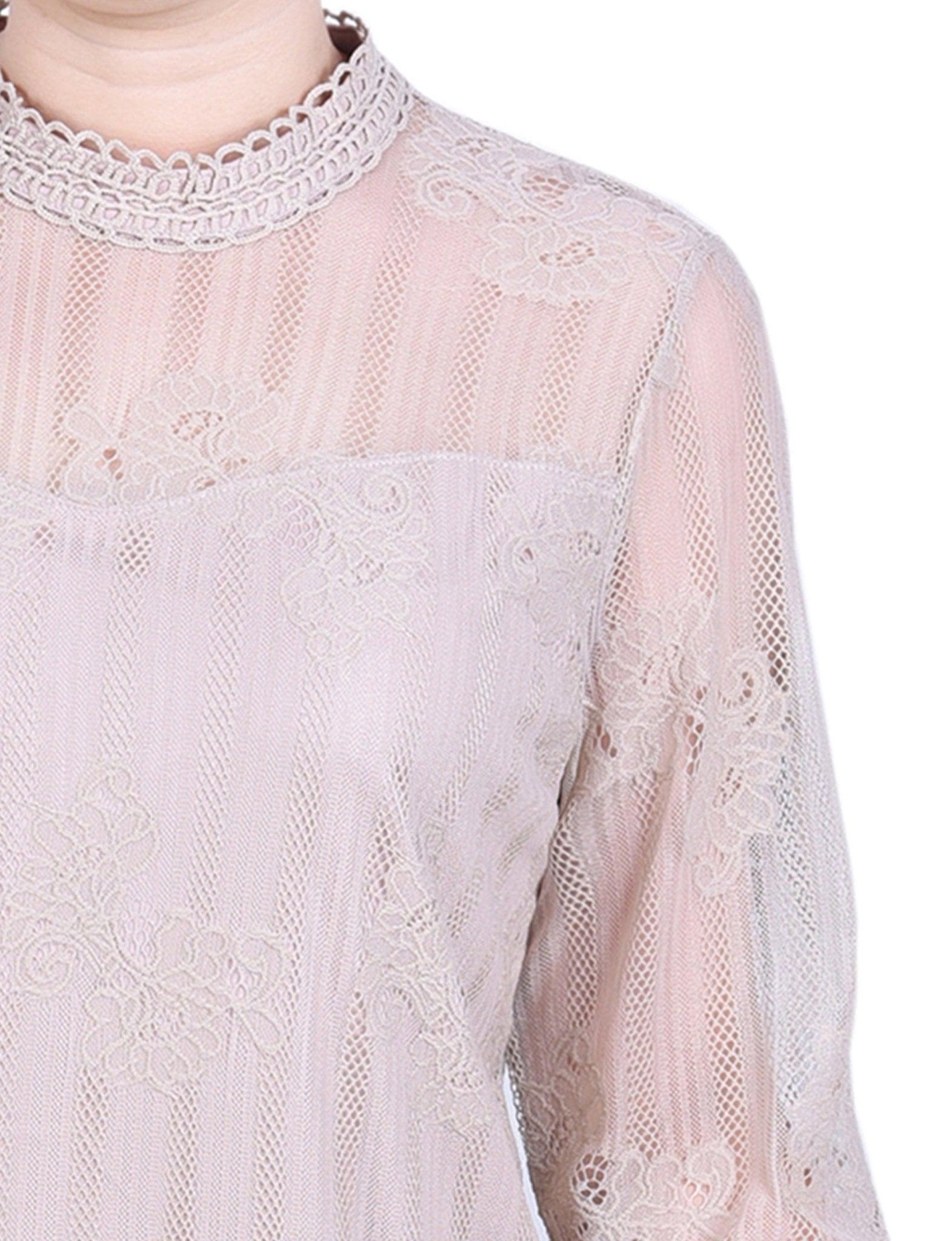 Oxford Tan 3/4 Sleeve Lace Blouse Product Image