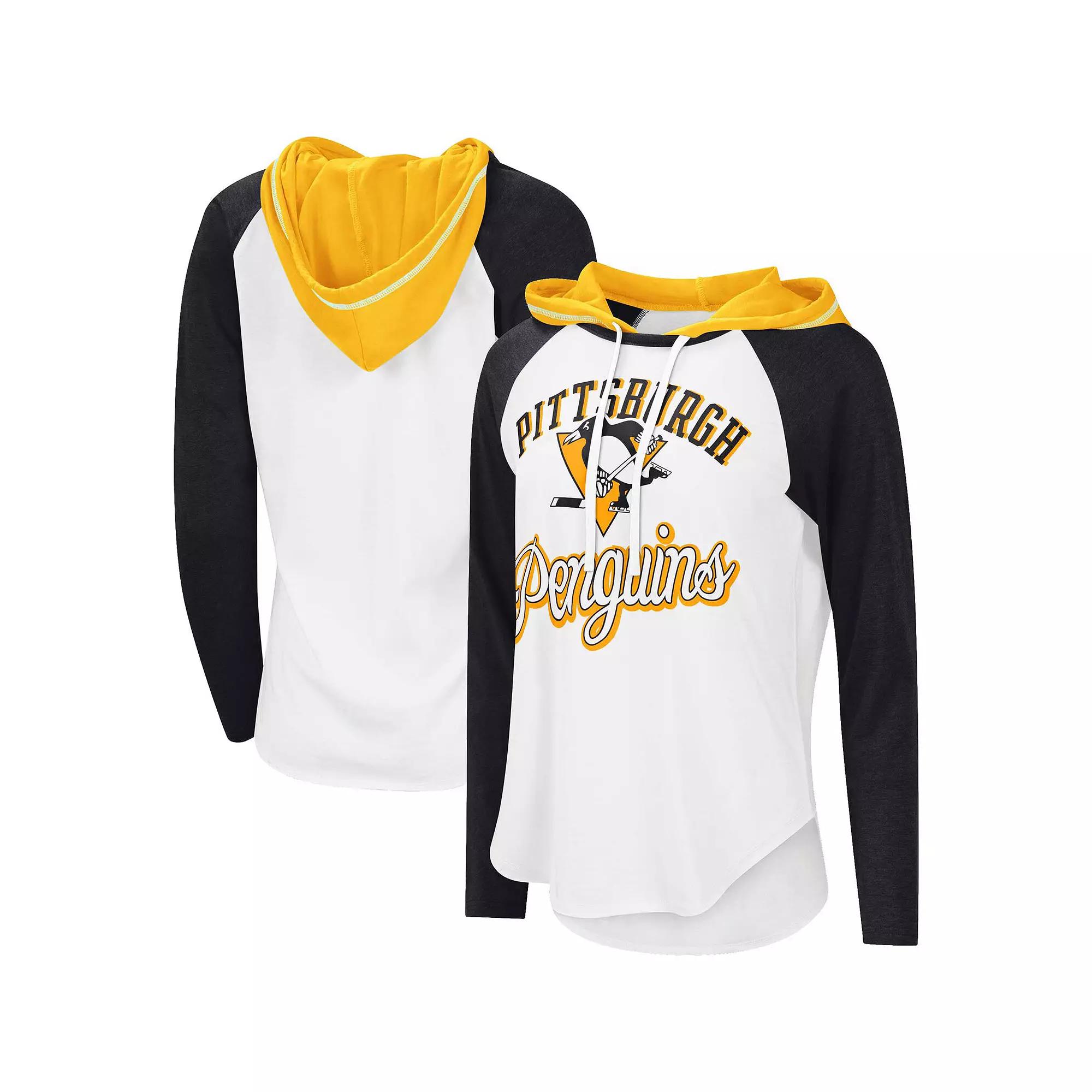 Women's G-III Sports by Carl Banks White/Black Pittsburgh Penguins MVP Raglan Hoodie T-Shirt, Size: Small Product Image