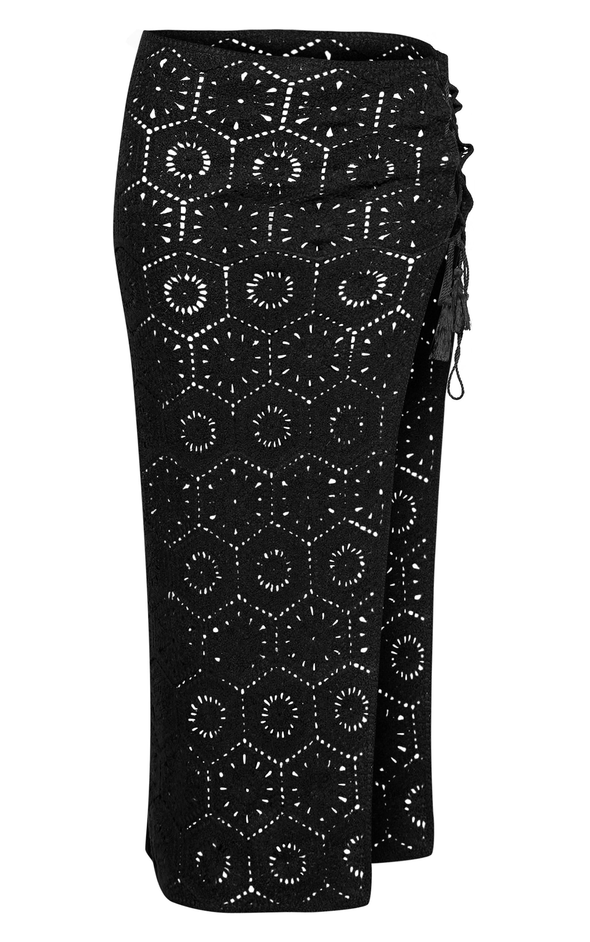 Black Patterned Crochet Knit Maxi Skirt Product Image