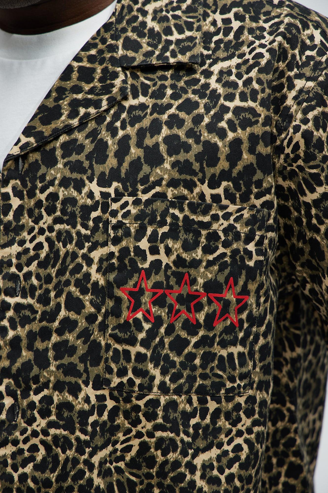 Cheetah Star Cropped Animal Print Button Up Shirt - Brown Combo Product Image