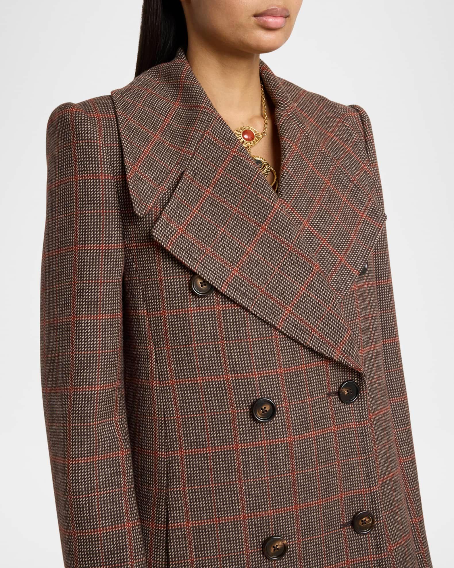 Plaid Double-Breasted Long Coat Product Image