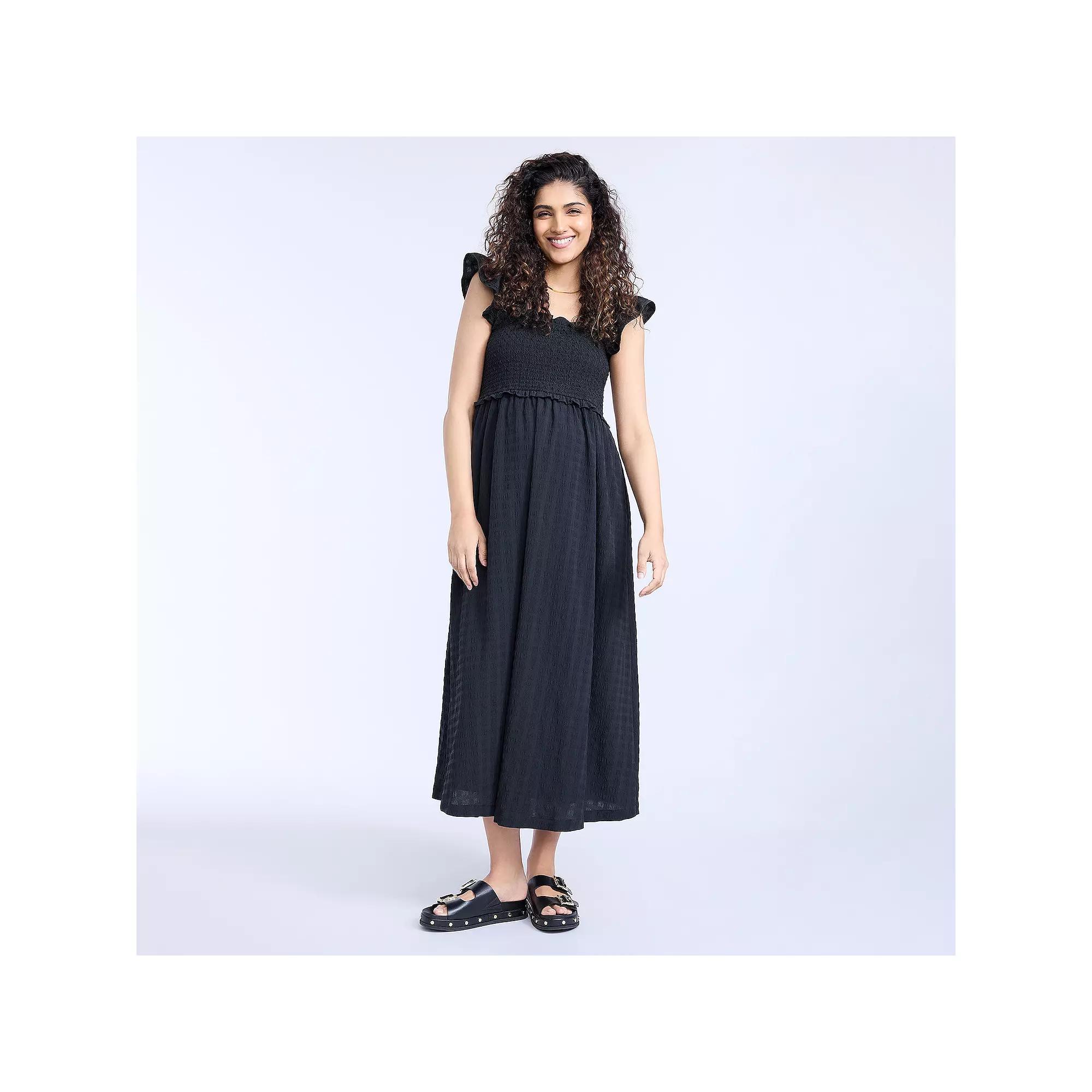 Maternity Motherhood® Sleeveless Ruffle Shoulder Smocked Dress, Women's,  Product Image