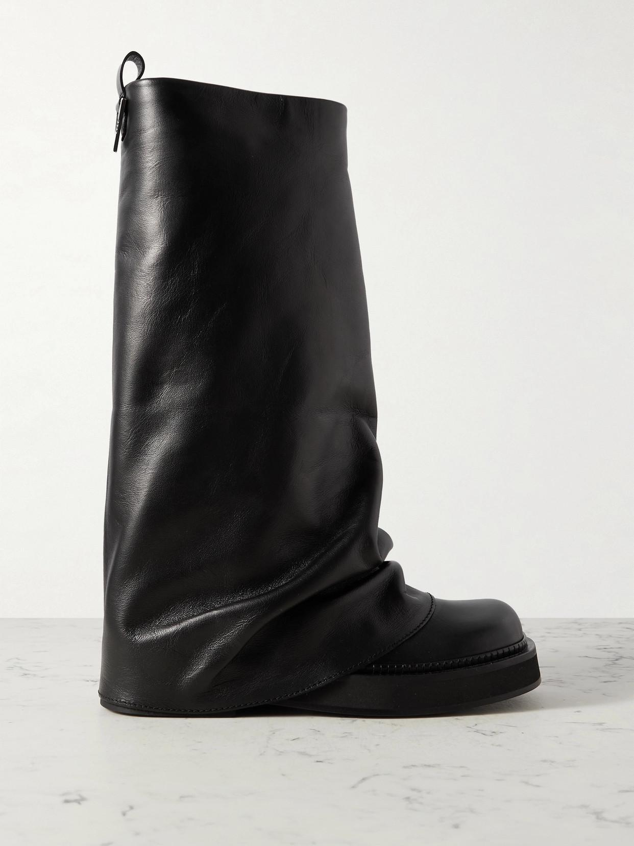ATTICO Robin Black Boots With Square Toe And Logo Plaque On The Rear In Leather Woman Product Image