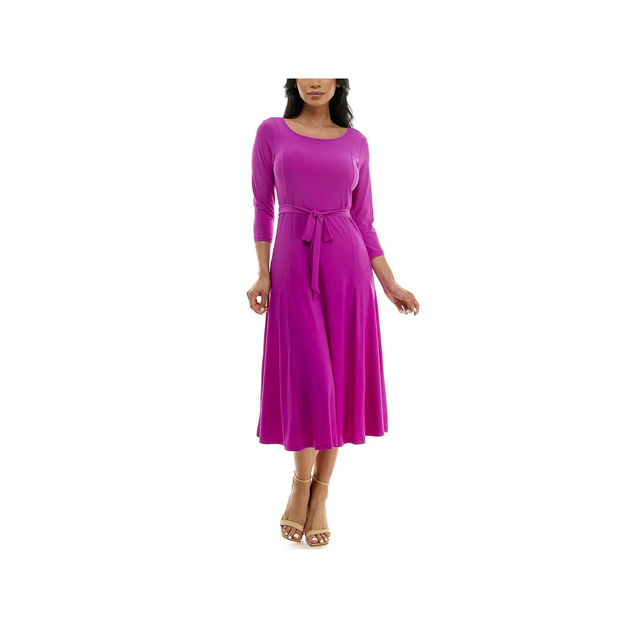 Women's Nina Leonard Sylvia Midi Dress with Sash,  Product Image
