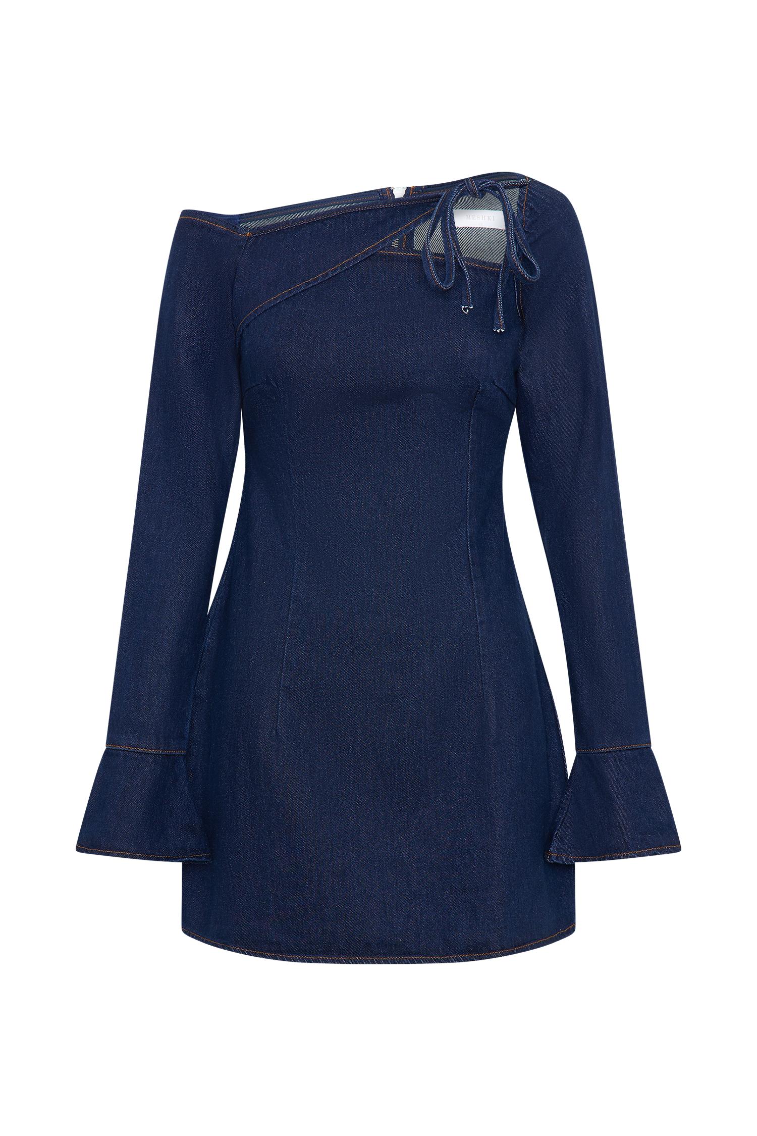 Cece Denim Mini Dress With Ties - Indigo Blue Product Image