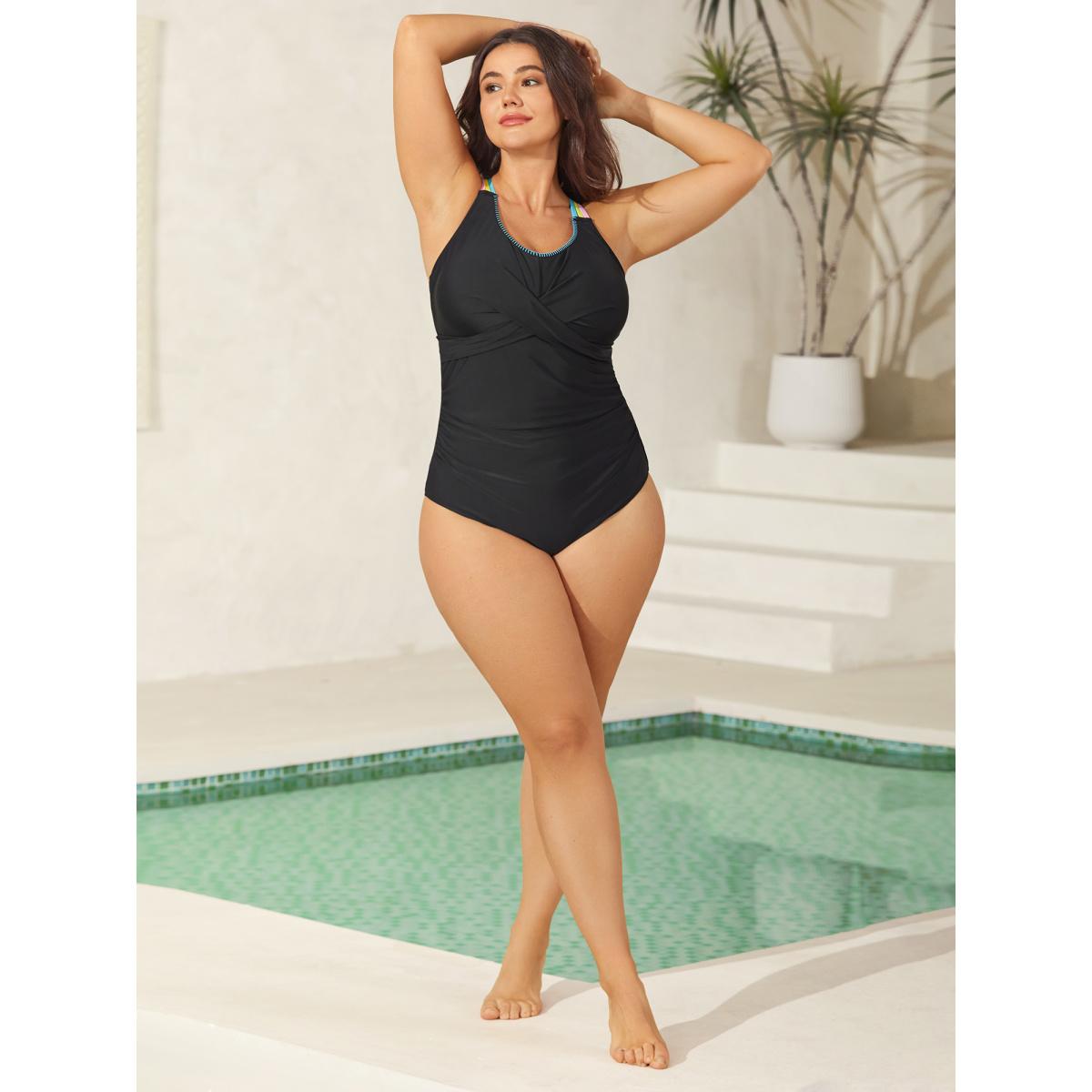 Plus Size Twist Ruched Sculpted One-Piece Swimsuit Women's Swimwear Black Resort Twist Curve Bathing Suits High stretch One Pieces BloomChic 12/L Product Image
