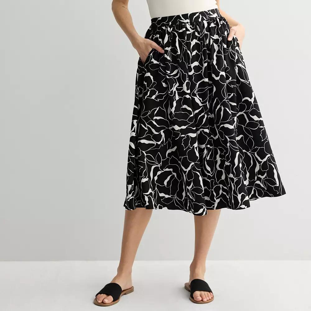 Women's Nine West A-Line Midi Skirt, Size: XL, Black Glass Floral Product Image