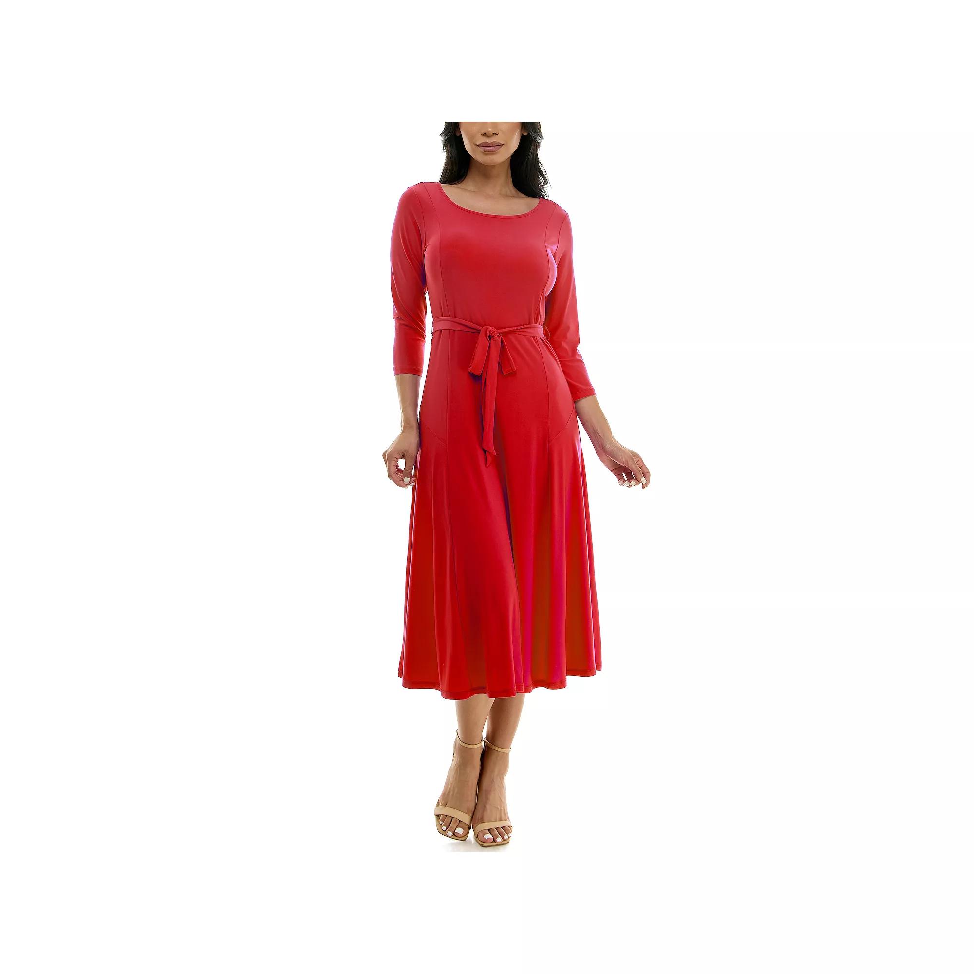 Women's Nina Leonard Sylvia Midi Dress with Sash,  Product Image