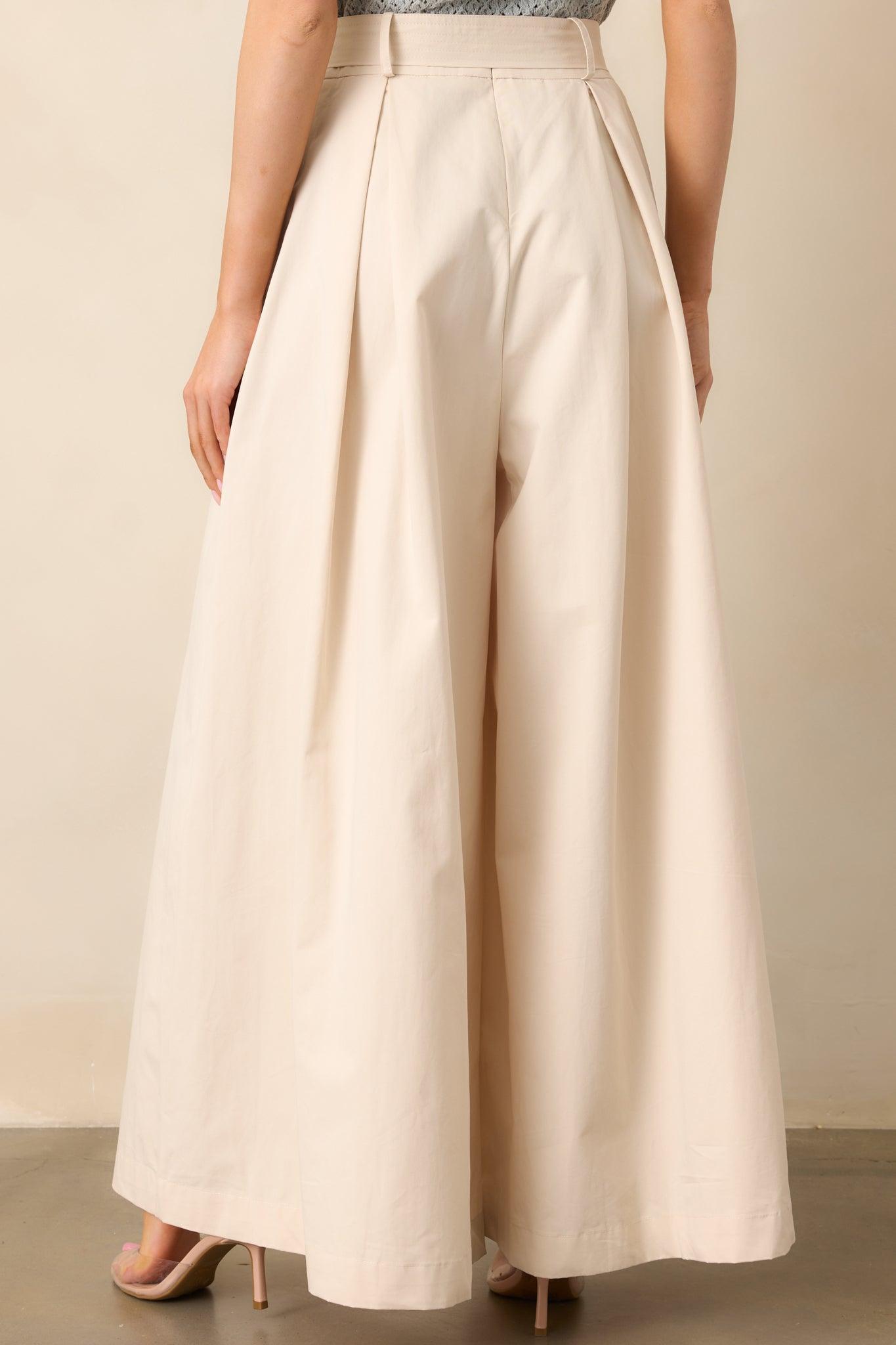 Taking Time Off Ecru Cotton Belted Palazzo Pants Product Image
