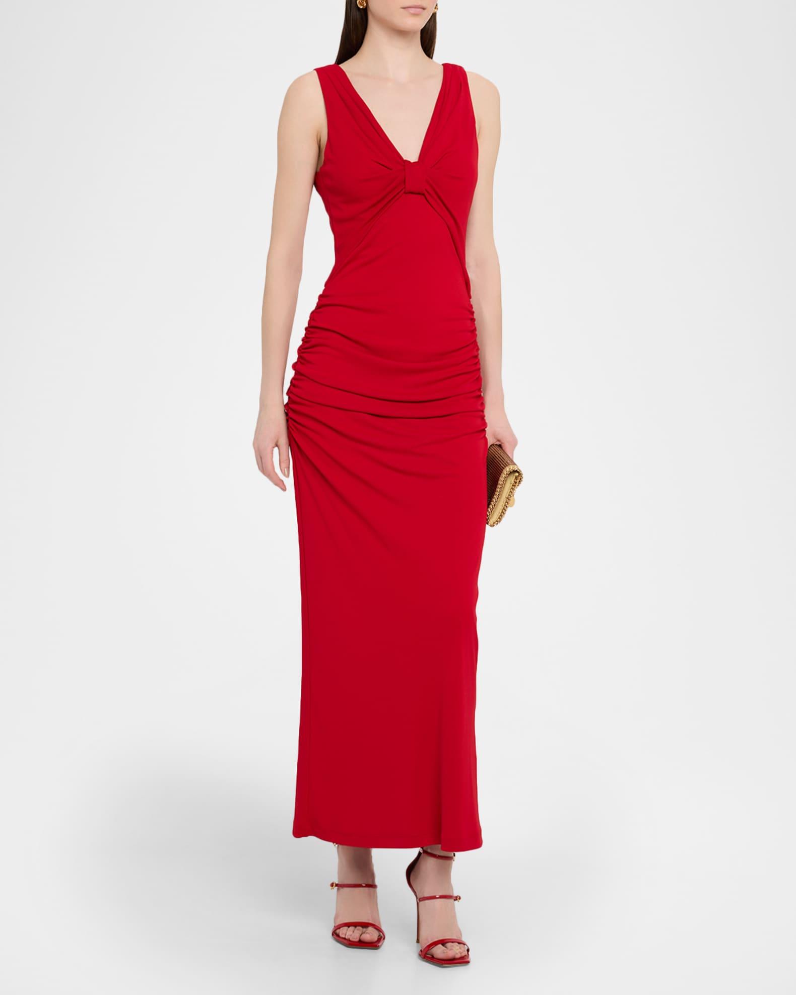 Ruched V-Neck Column Dress Product Image