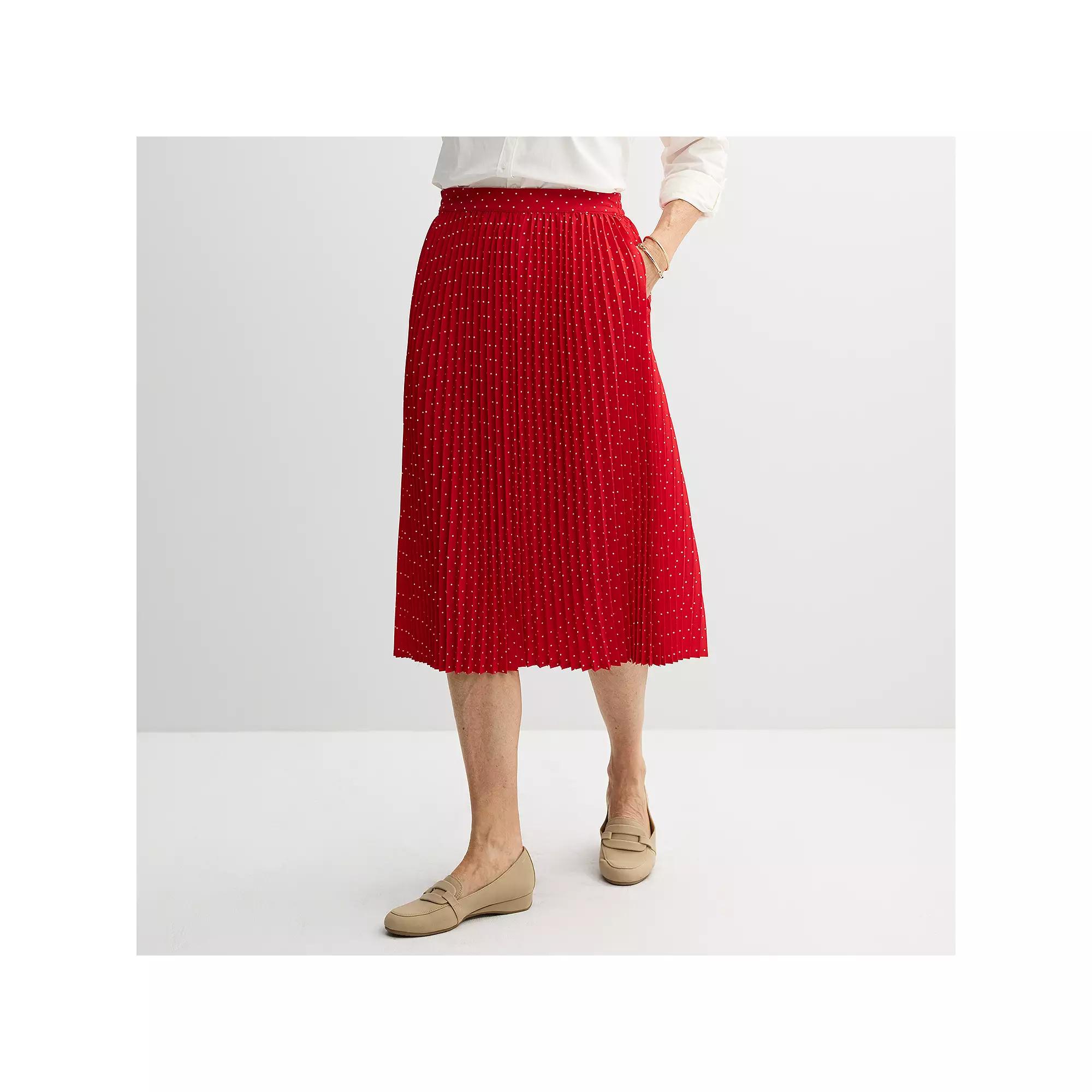 Petite Croft & Barrow® Pleated Midi Skirt, Women's, Size: Small Petite, Red Dot Product Image